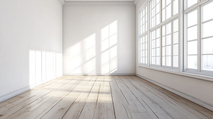 Empty white room with wooden floor