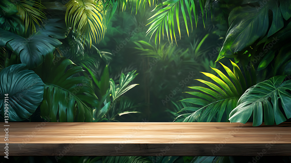 Poster empty wooden table top product display showcase stage with large sports stadium background