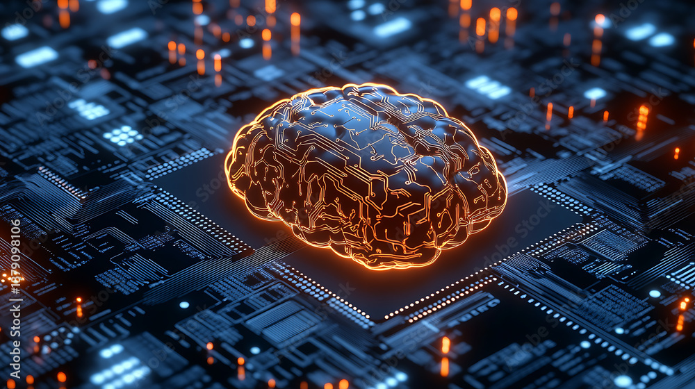 Poster an electronic brain based on a circuit board