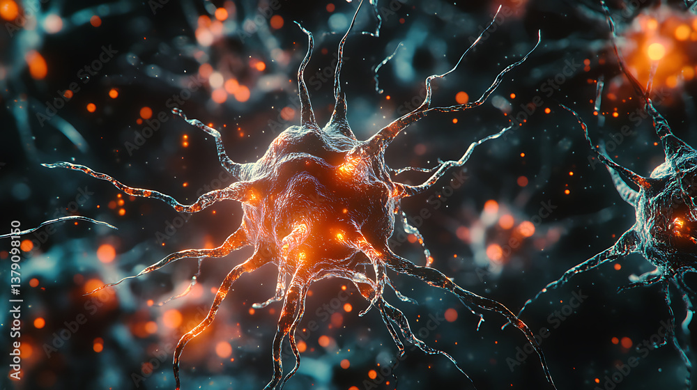 Leinwandbilder exploring the intricacies of neurons and the nervous system a captivating 3d microbiology render wit