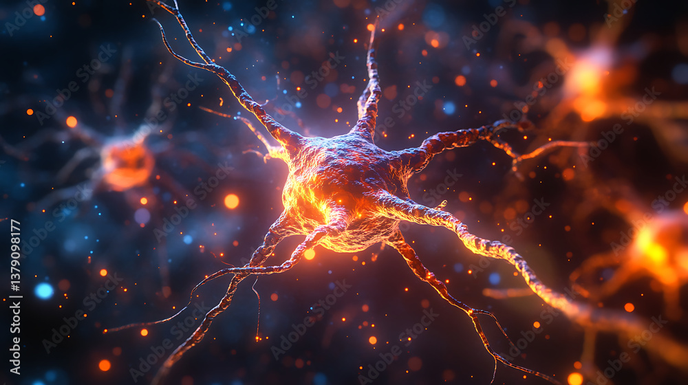 Wall mural exploring the intricacies of neurons stunning 3d microbiology render of the nervous system with ampl