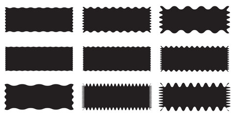 Rectangle, square frames with wiggly borders. Rectangle shape frame with zigzag edge. Torn paper, jagged rectangular shape box element set with zigzag edges. Zigzag wavy shapes. Vector illustration