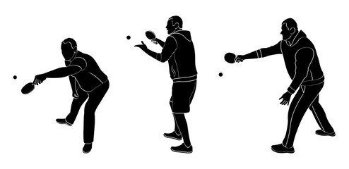 People playing table tennis with racket and ball, male black silhouette in sportswear, sports outfit