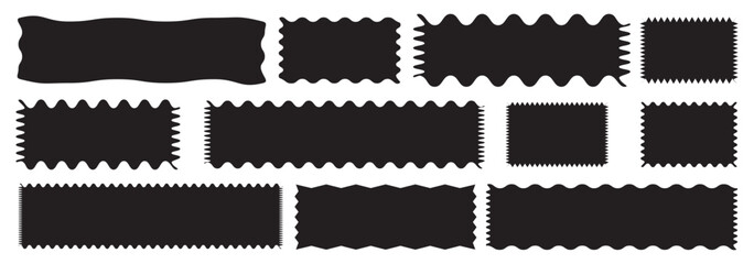 Rectangle, square frames with wiggly borders. Rectangle shape frame with zigzag edge. Torn paper, jagged rectangular shape box element set with zigzag edges. Zigzag wavy shapes. Vector illustration