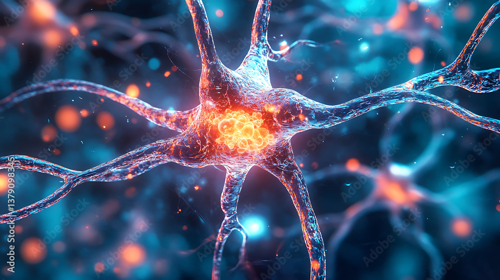 Fototapete Exploring the intricacies of neurons stunning 3d microbiology render of the nervous system with ample copy space