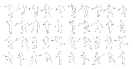 Obraz premium Large collection of silhouettes of male athletes or players of table tennis, ping pong