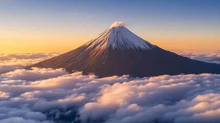 Fototapeta premium Snow-capped mountain peak rising above the clouds