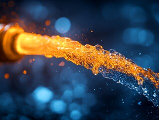 Water Droplets Ejected From Fire Hose Under Bright Lighting Conditions