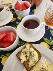 Breakfast with Tea and Watermelon