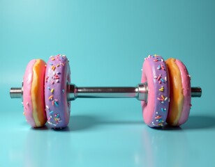 Creative dumbbell made from a pink donut horizontal