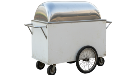Isolated Vintage Food Cart with Wheels and Metal Structure