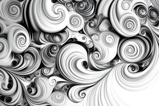 Abstract black and white wallpaper featuring swirling patterns Design an abstract pattern of swirling grey tones .