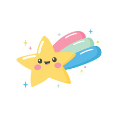 Cute cartoon shooting star with a rainbow tail. Vector illustration