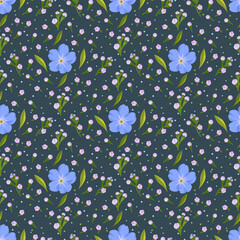 Seamless pattern, spring summer flowers hand drawn, fabric pattern.