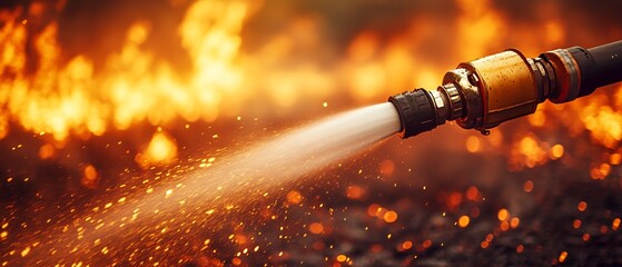 Fire Hose Battling Flames in a Fierce Wildfire
