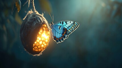 Metamorphosis: A Butterfly Emerging from its Chrysalis, Illuminated from Within