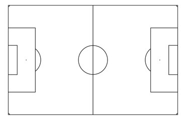 Tactical soccer field plan. Sport pitch playbook and line strategy. Flat vector illustration isolated on white background.