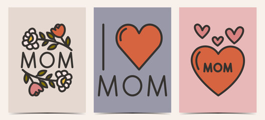 Set of unique Mother's Day covers, posters, greeting cards, labels, flyers, banners with big colorful icons and text, vector illustration