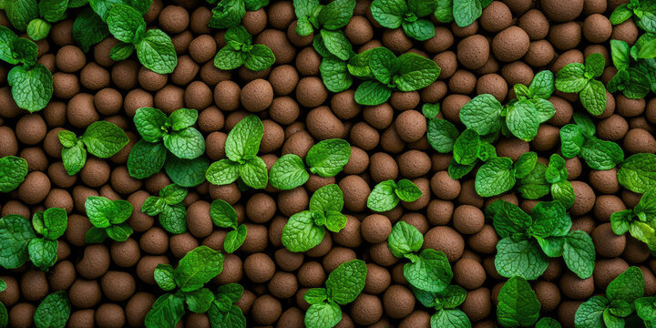 Texture of LECA Lightweight Expanded Clay Aggregate drainage for flowers and indoor plants. Background for gardening goods store