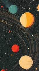 A stunning illustration of planets in the solar system against a backdrop of the starry universe.