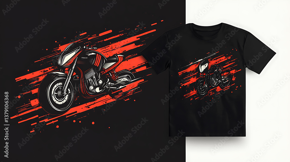 Poster stylish t-shirt design featuring a motorcycle and computer graphics