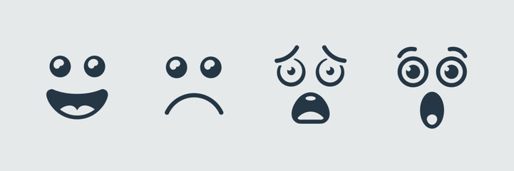 Fototapeta premium Minimalist vector illustration of four facial expression icons – Suitable for mood tracking apps, psychology studies, or emotional intelligence content.