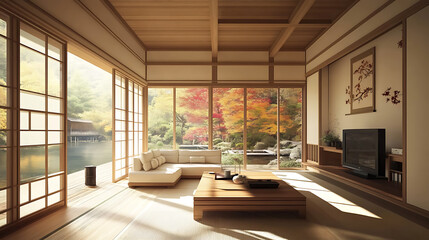 Japanese interior design of modern living room, home