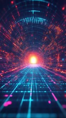 Fototapeta premium Abstract cyber space environment background. Digital particles grid virtual reality. Graphic concept for your design