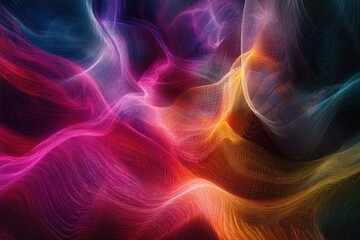 Obraz premium Abstract representation of a colorful wave pulsating in the dark creating a mesmerizing visual pattern Data streams flowing through a network topology .