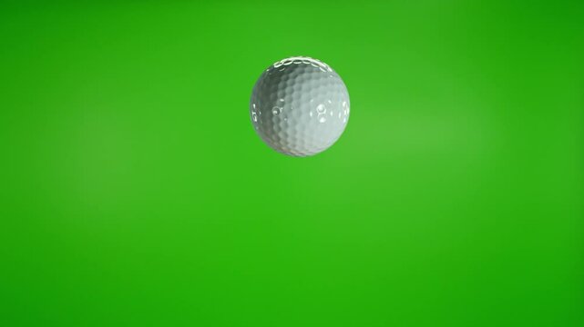 Rotating and Flying White Golf Ball on Green Screen Background . Filmed on High Speed Cinematic Camera at 1000 fps