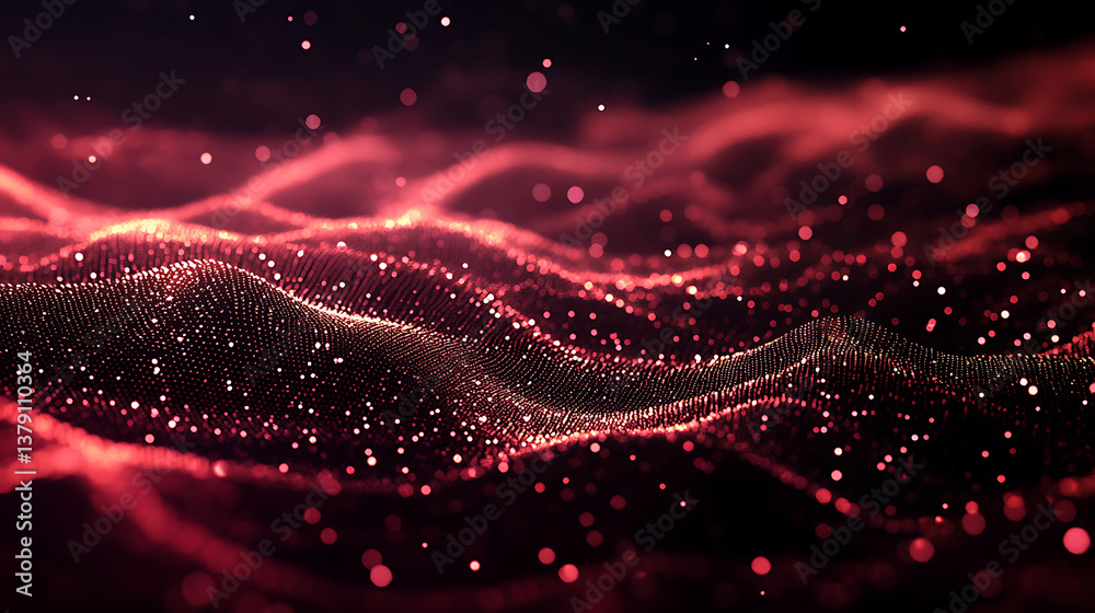 Fototapete Technology abstract network with a cyber network grid and connected particles, big data visualization, digital dots and lines
