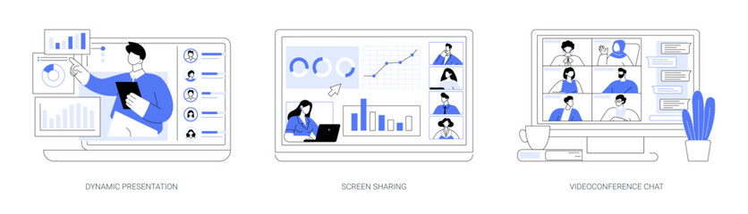 Meeting management isolated cartoon vector illustrations set.