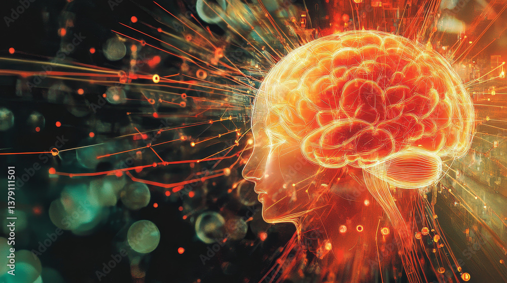 Poster advanced high-tech concept: circuit board cpu processor microchip starting artificial intelligence v