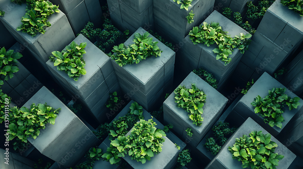 Poster the concept of urban greenery showcases the integration of green spaces within a city environment, a