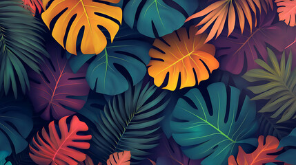 Beautiful abstract colourful tropical leaf seamless background