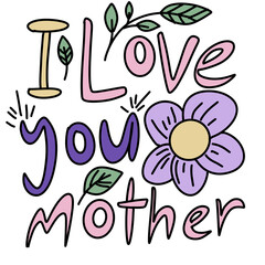 I love you mother floral sticker design png 