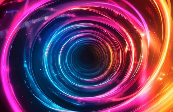 Abstract colorful spiral tunnel background animation glowing neon lights vortex portal space travel effect 100