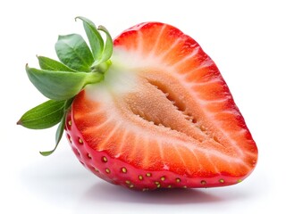 Fresh slices of strawberry and tomato with green leaves, showcasing their juicy and vibrant red color in a close-up, healthy and organic setting