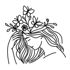Mental Health line art png blooming 