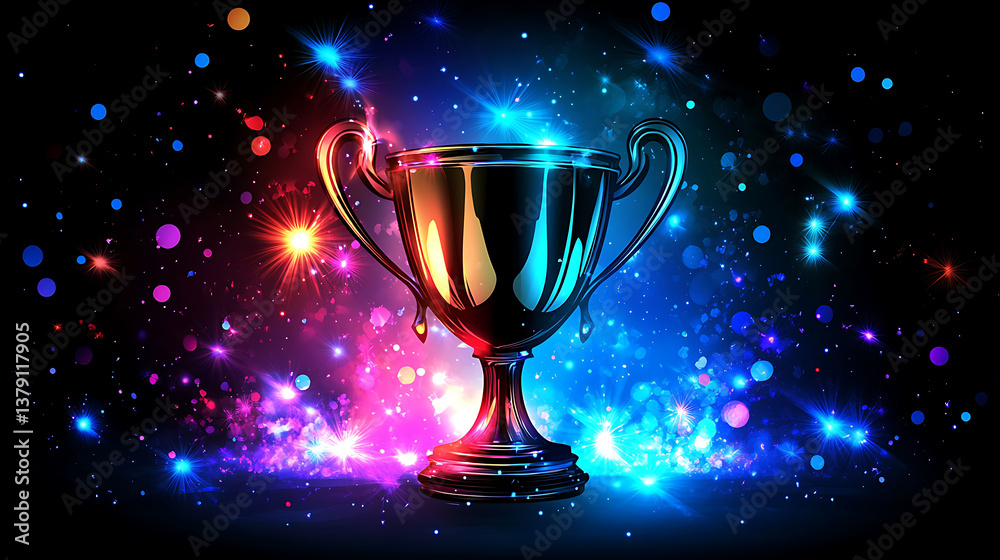 Poster Trophy image on a dark background with abstract shiny lights