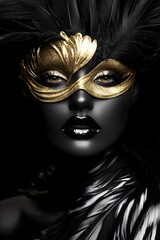 Woman in baroque Venetian mask with feathers luxury portrait