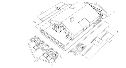 residential house plan 3d illustration
