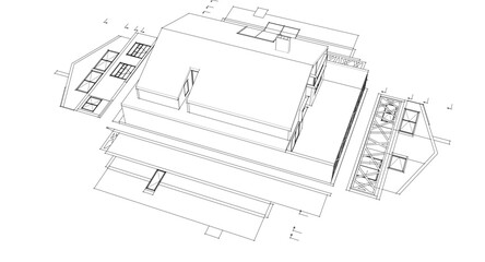 residential house plan 3d illustration