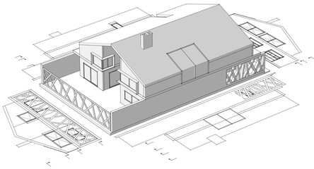 residential house plan 3d illustration