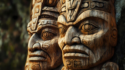 Engraved oak totems wardens of native tradition cultural depth and lasting legends. Eternal Carvings. Illustration