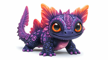 Adorable Purple and Orange Fantasy Lizard with Scales on a White Background Detailed Wildlife Creature Design
