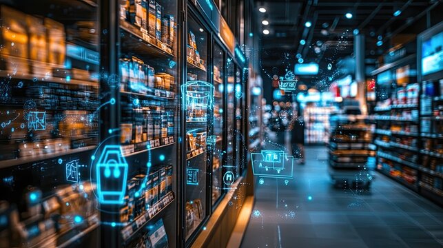 Internet of Things (IoT) in retail connecting smart devices, sensors, and data analytics to enhance inventory management, personalized customer experiences, and real-time store insights for improved .