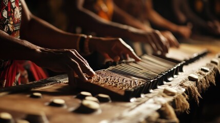 Masterful Musicianship: Close-up of Hands Playing a Traditional Instrument