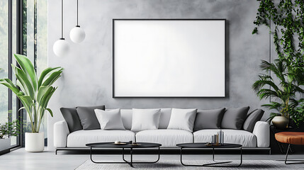 Mock up poster frame in modern interior background, living room, contemporary style, 3d render, 3d illustration