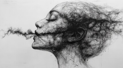 Abstract Female Figure Exhaling Smoke